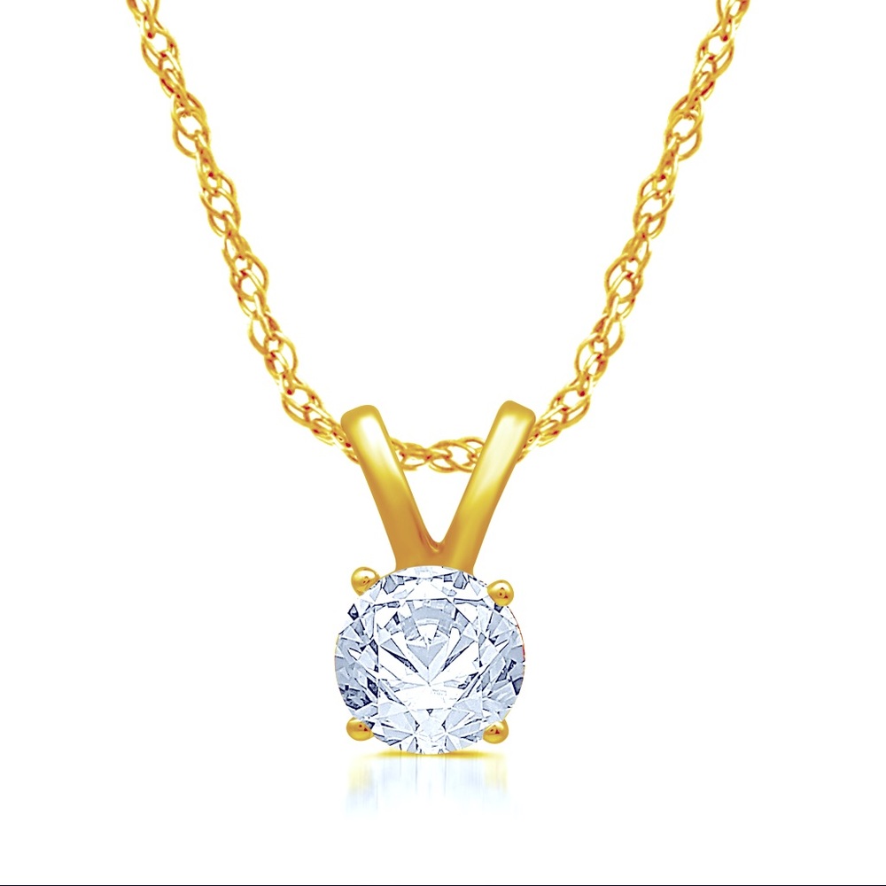 Gold tone necklace with 1ct cz pendant
